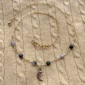 Gold Indian agate moon necklace